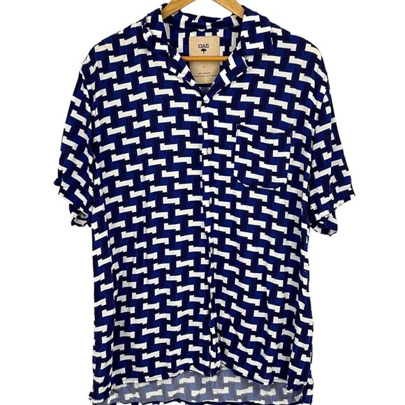 OAS Other - OAS Men's L Button Up Shirt Blue White Short Sleeve Casual Pocket Lightweight
